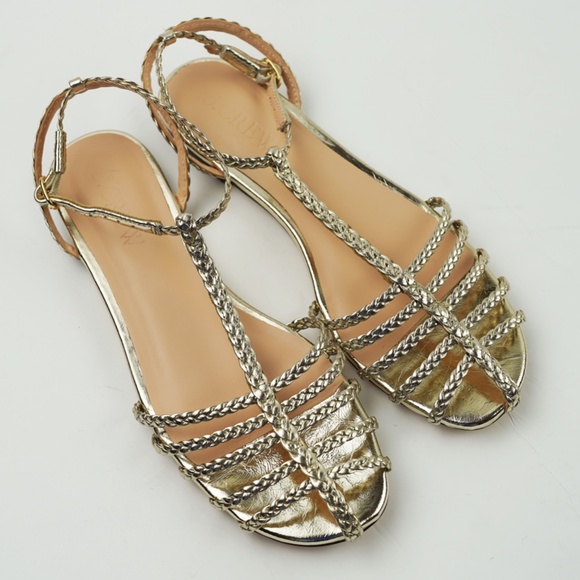 New JCREW Size 8 Braided Cage-Toe Sandals Metallic Leather White Gold $168 CK004 - Picture 4 of 8